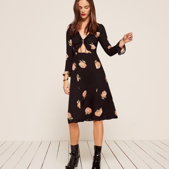 Reformation Dresses & Skirts - Reformation Heidi Tie Floral Flowy Summer Midi Dress with Bishop Sleeves Size 0